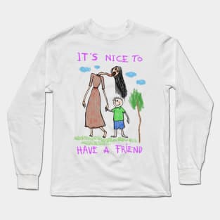 Chilling Innocence: Horror Creepy Children Drawing Long Sleeve T-Shirt